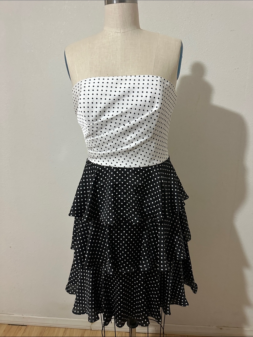 White House Black Market Black and White Polka Dot Strapless Mini Dress